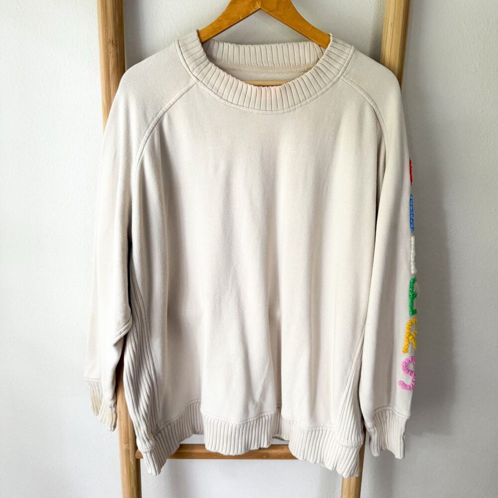 Aerie Cheers Graphic Sweatshirt Cream Oversized Pullover Large - Picture 3 of 9